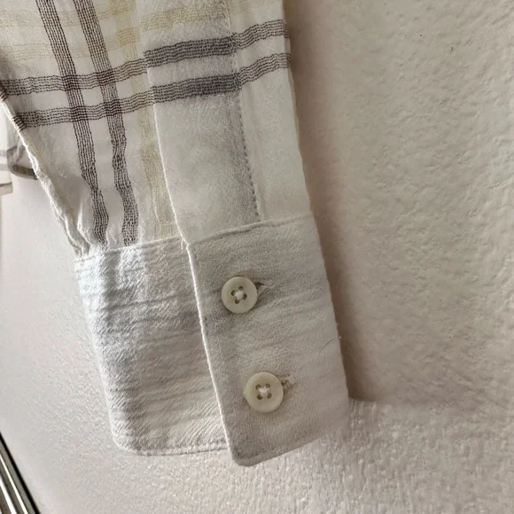 FREE PEOPLE Cutie Plaid Button Down Shirt Top Blouse Dolman Sleeves Ivory SM - Picture 10 of 16